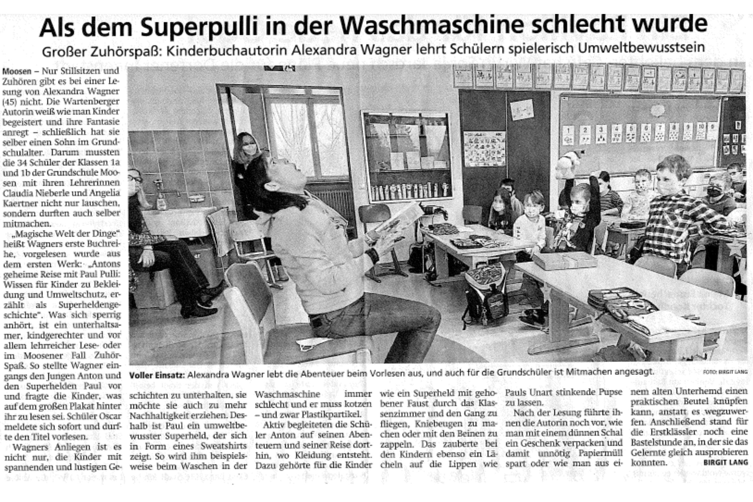 Zeitungsartikel Dorfener Anzeiger, Autorenlesung Grundschule Moosen