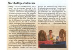 Zeitungsausschnitt Süddeutsche Zeitung, Teil Bayern, München, Erding, Autorenlesung für Kinder Nachhaltigkeitsmesse